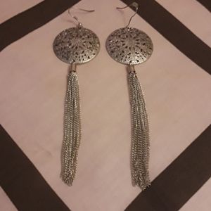 Earrings- Long Silver Tassel